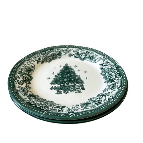 Legend Earthenware Christmas Tree Salad Plates 8.5in Set of 2 Green & Cream - Picture 5 of 10